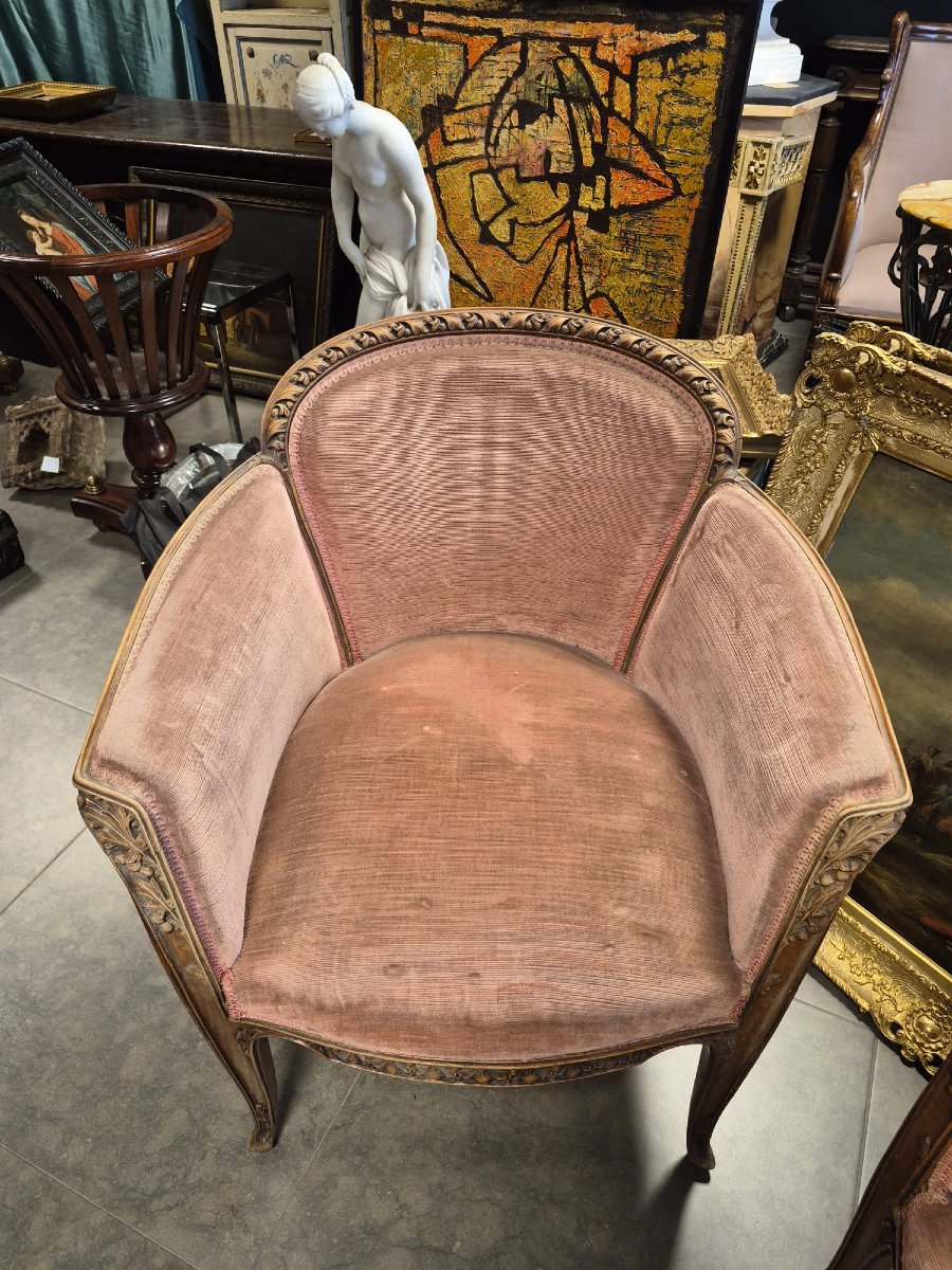Louis Majorelle, paire de bergères en noyer " modèle aubépine "-photo-4