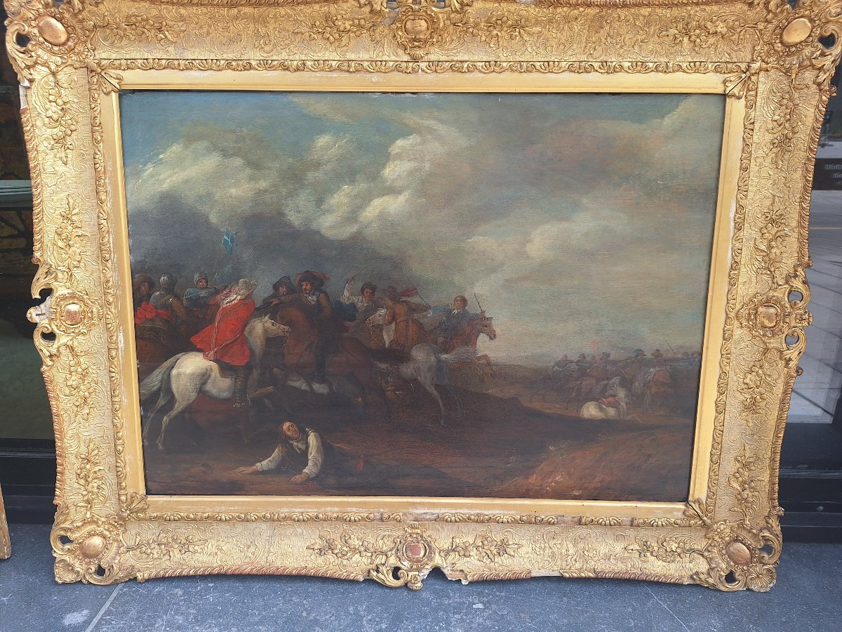 Entourage de Jacques Courtois, Paire d'huiles sur panneau de chêne -photo-2