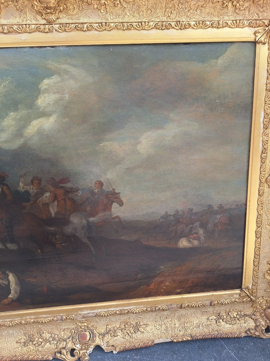 Entourage de Jacques Courtois, Paire d'huiles sur panneau de chêne -photo-1