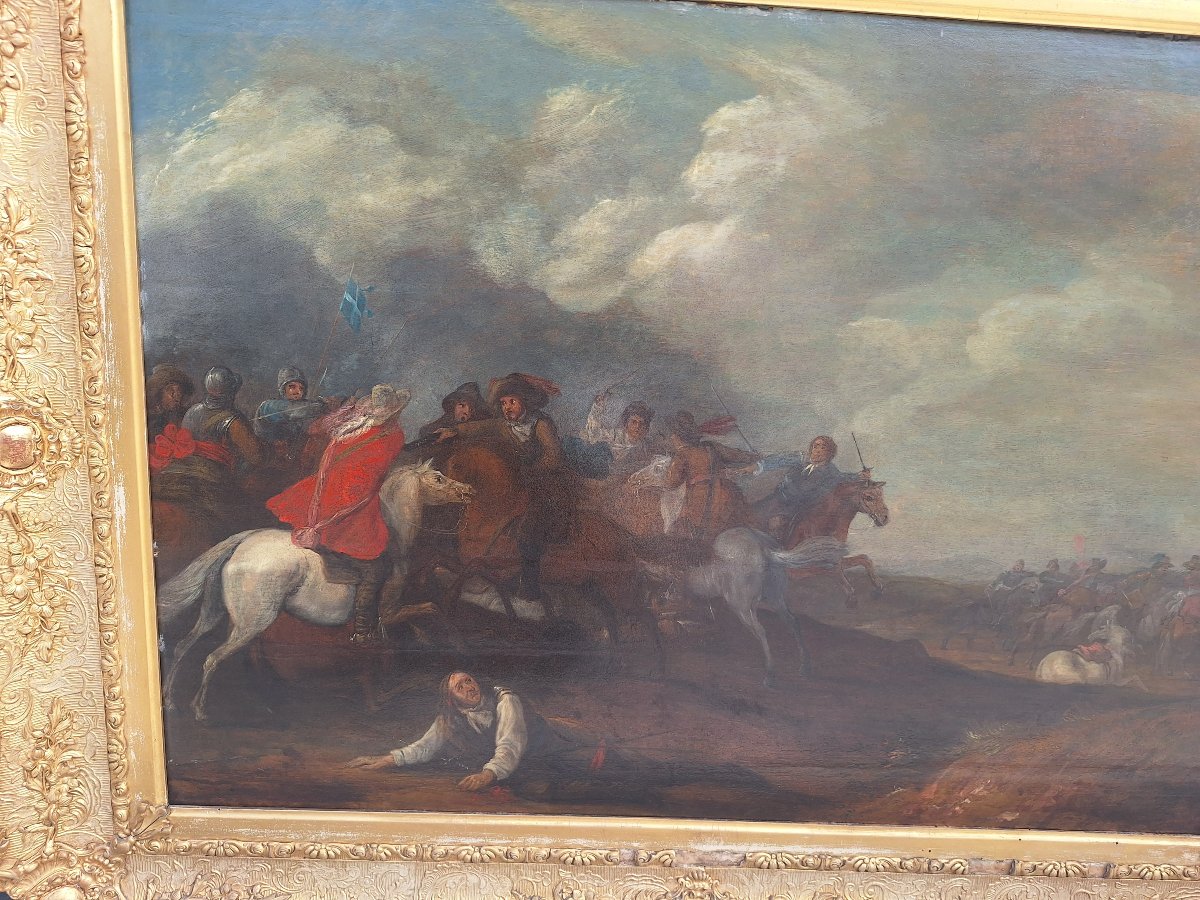 Entourage de Jacques Courtois, Paire d'huiles sur panneau de chêne -photo-2