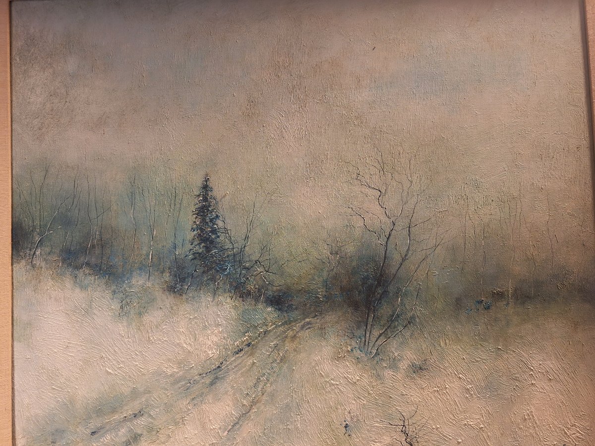 Bernard Gantner huile sur toile " sapins sous la brume l'hiver "-photo-4
