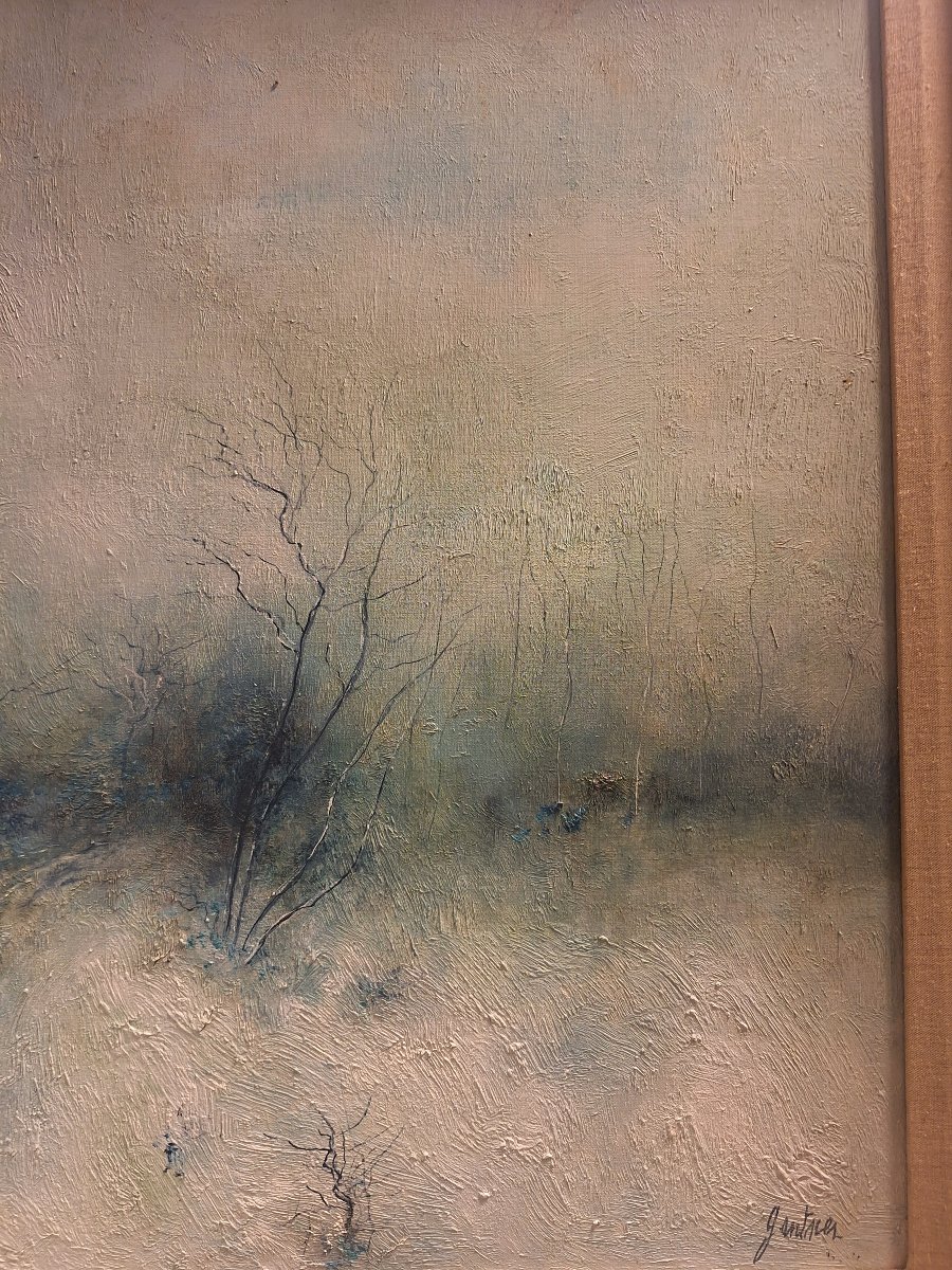 Bernard Gantner huile sur toile " sapins sous la brume l'hiver "-photo-5