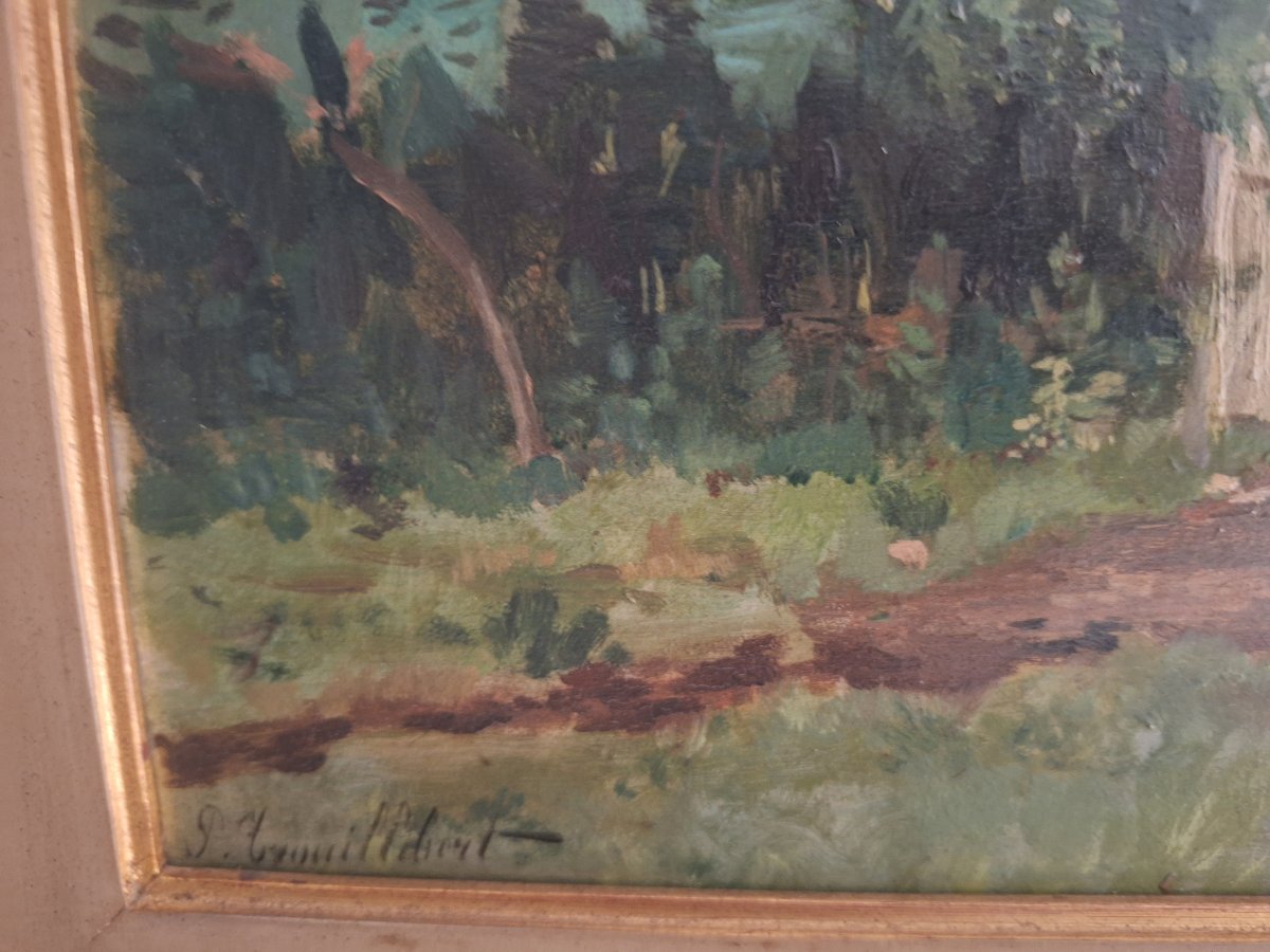 Paul Désiré Trouillebert: Impressionist Landscape With Cows In Motion. Oil On Mahogany Panel-photo-4
