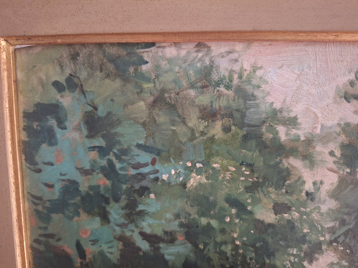 Paul Désiré Trouillebert: Impressionist Landscape With Cows In Motion. Oil On Mahogany Panel-photo-1