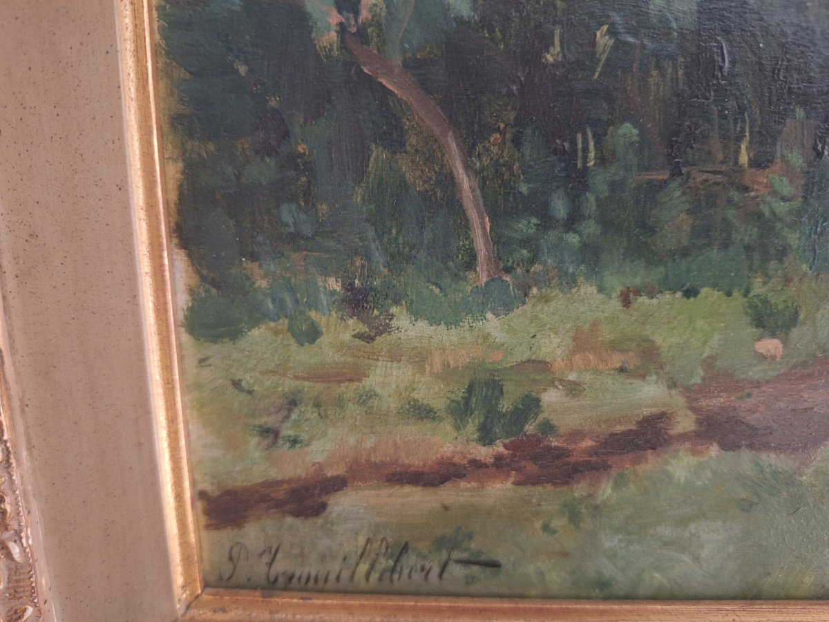 Paul Désiré Trouillebert: Impressionist Landscape With Cows In Motion. Oil On Mahogany Panel-photo-5