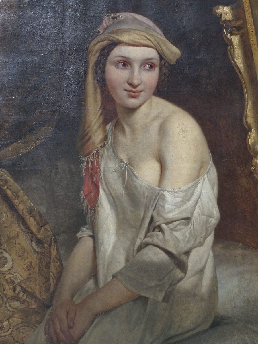 Oil On Canvas, Early 19th Century; *young Vestal Virgin In Oriental Attire*, Signed Pieter Van Hanselaere-photo-4