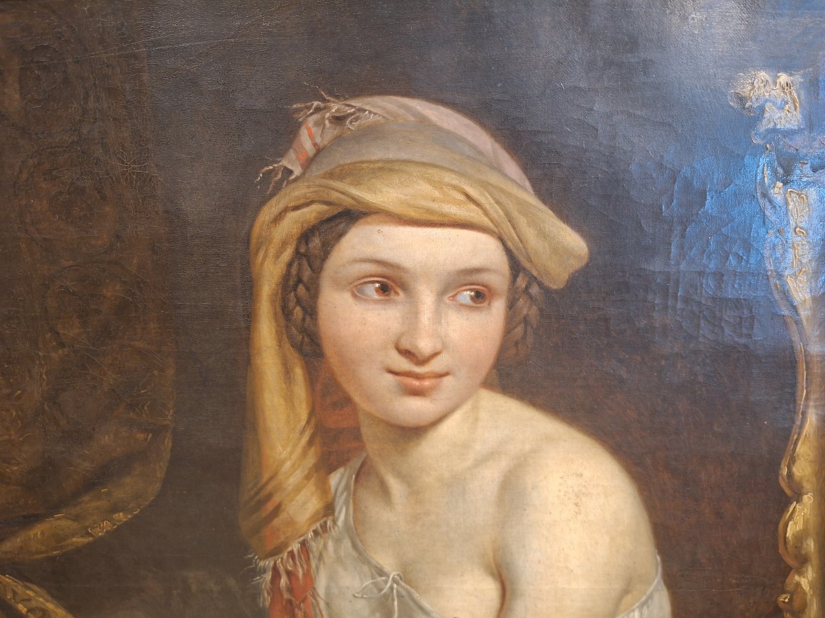 Oil On Canvas, Early 19th Century; *young Vestal Virgin In Oriental Attire*, Signed Pieter Van Hanselaere-photo-3