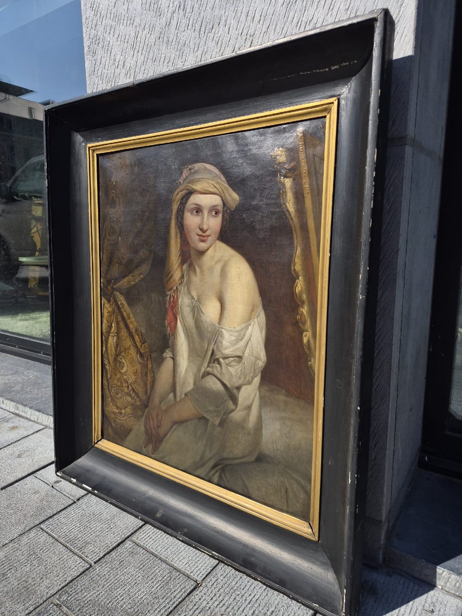 Oil On Canvas, Early 19th Century; *young Vestal Virgin In Oriental Attire*, Signed Pieter Van Hanselaere-photo-4