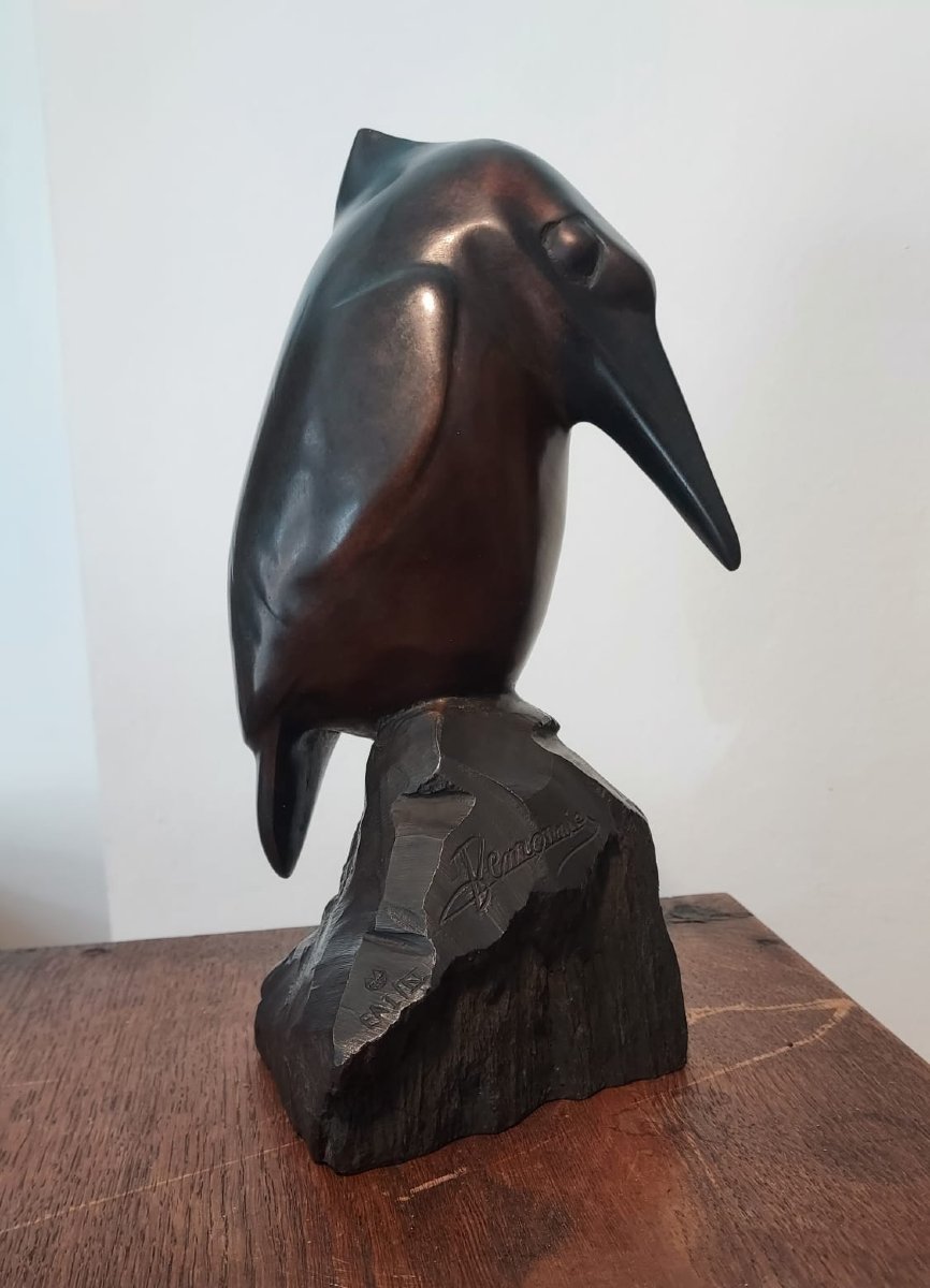 Jean Lemonnier :"le Martin pêcheur " bronze à  patine brune -photo-4