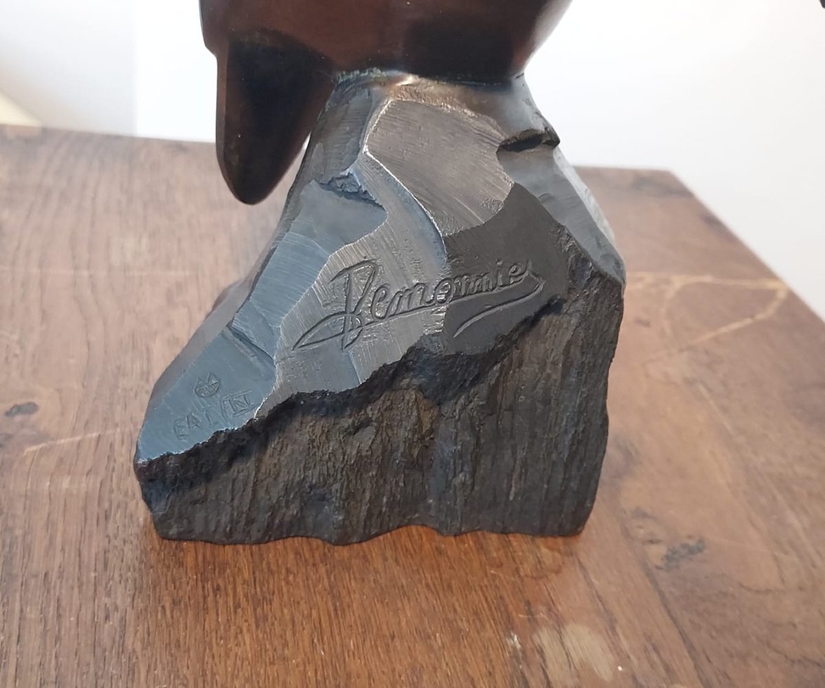 Jean Lemonnier :"le Martin pêcheur " bronze à  patine brune -photo-1