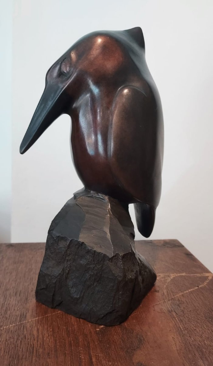 Jean Lemonnier :"le Martin pêcheur " bronze à  patine brune -photo-3
