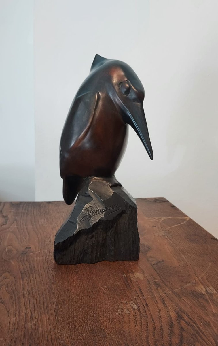 Jean Lemonnier :"le Martin pêcheur " bronze à  patine brune 