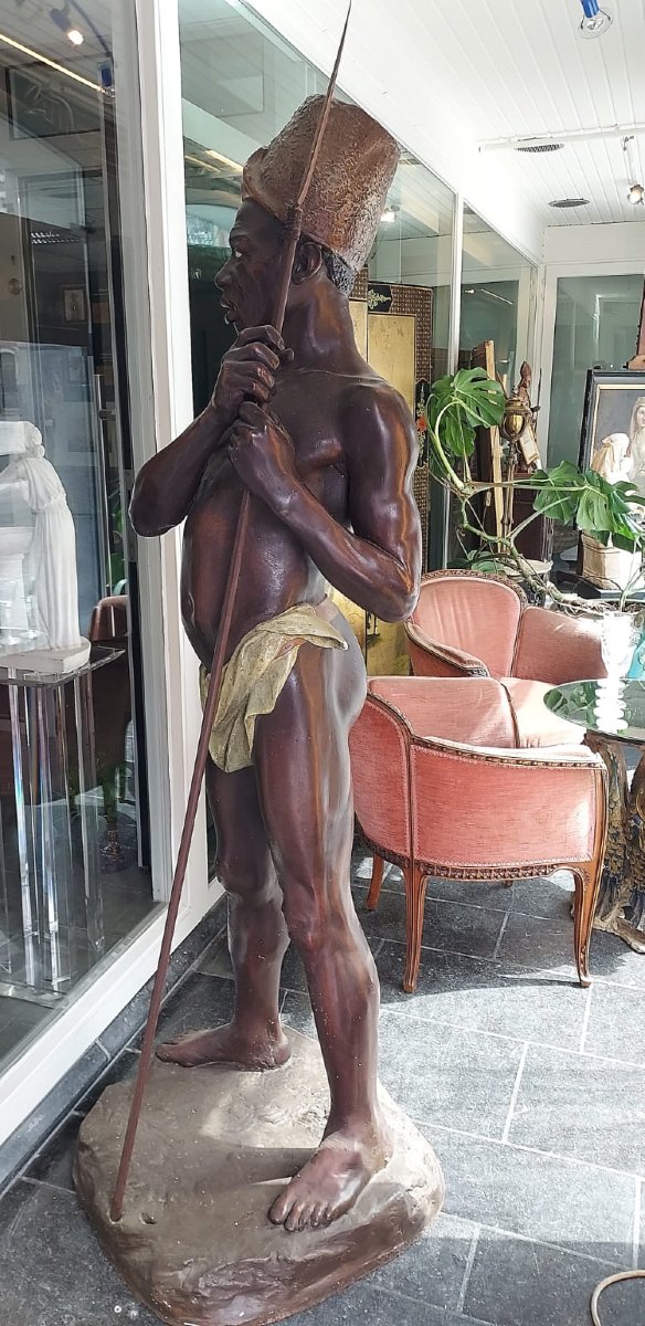Friedrich Goldscheider :Grande sculpture en terre cuite polychrome représentant un guerrier afr-photo-4