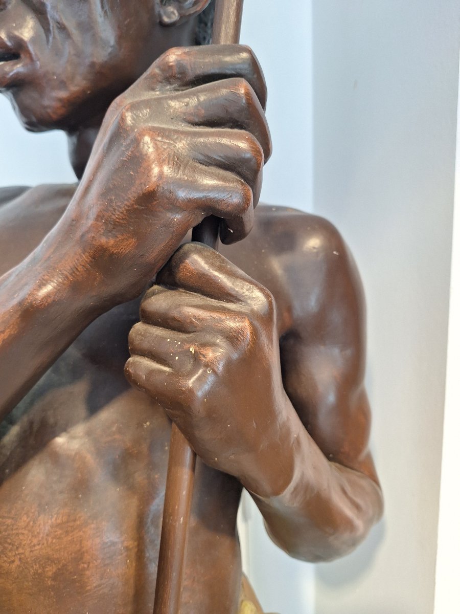 Friedrich Goldscheider :Grande sculpture en terre cuite polychrome représentant un guerrier afr-photo-6
