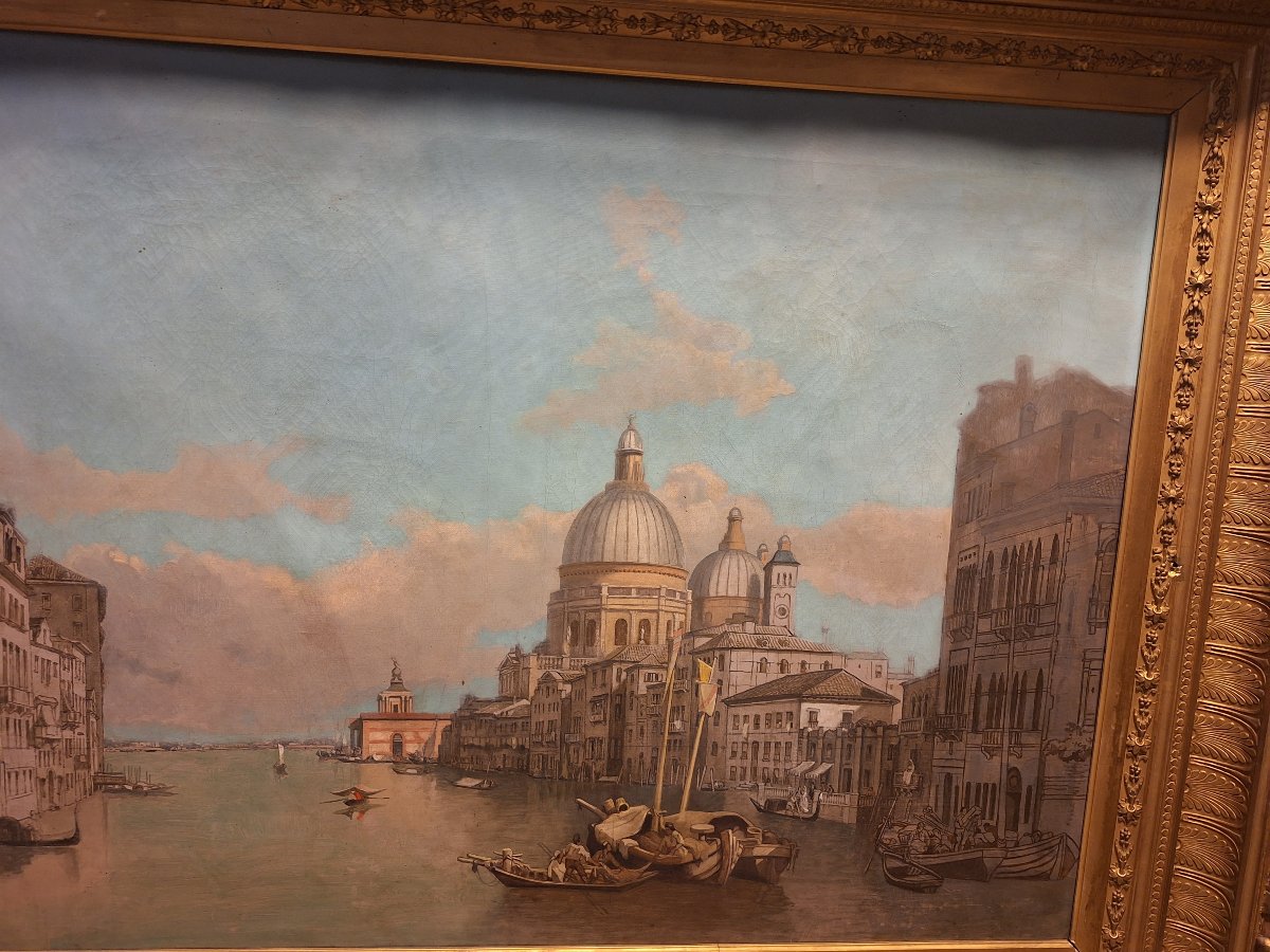 Attribué à François Antoine Bossuet.  Venise, vue du  grand canal,huile sur toile -photo-2