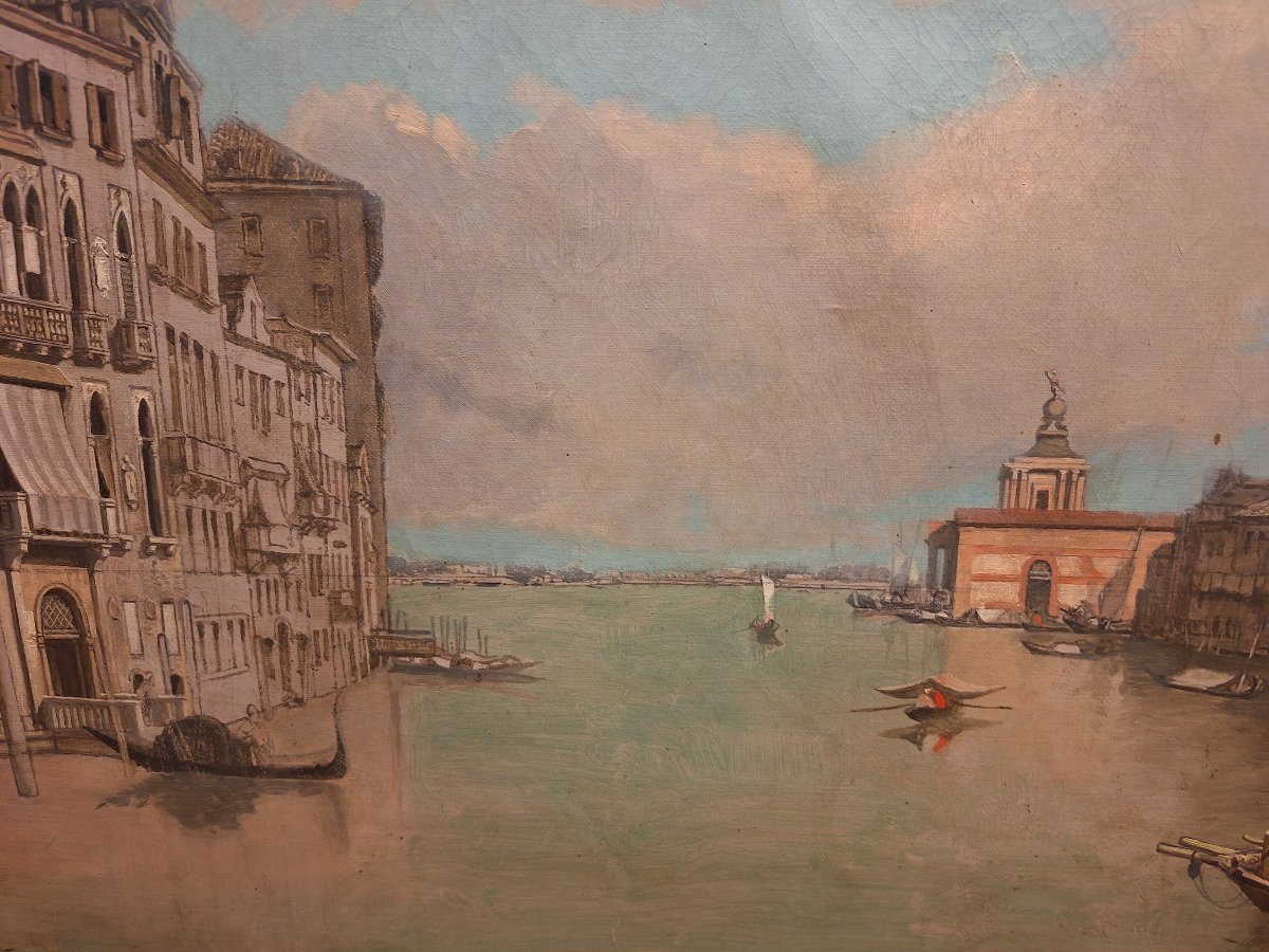 Attribué à François Antoine Bossuet.  Venise, vue du  grand canal,huile sur toile -photo-3