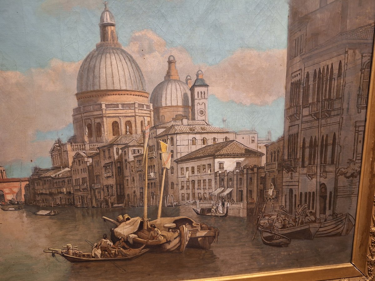 Attribué à François Antoine Bossuet.  Venise, vue du  grand canal,huile sur toile -photo-2