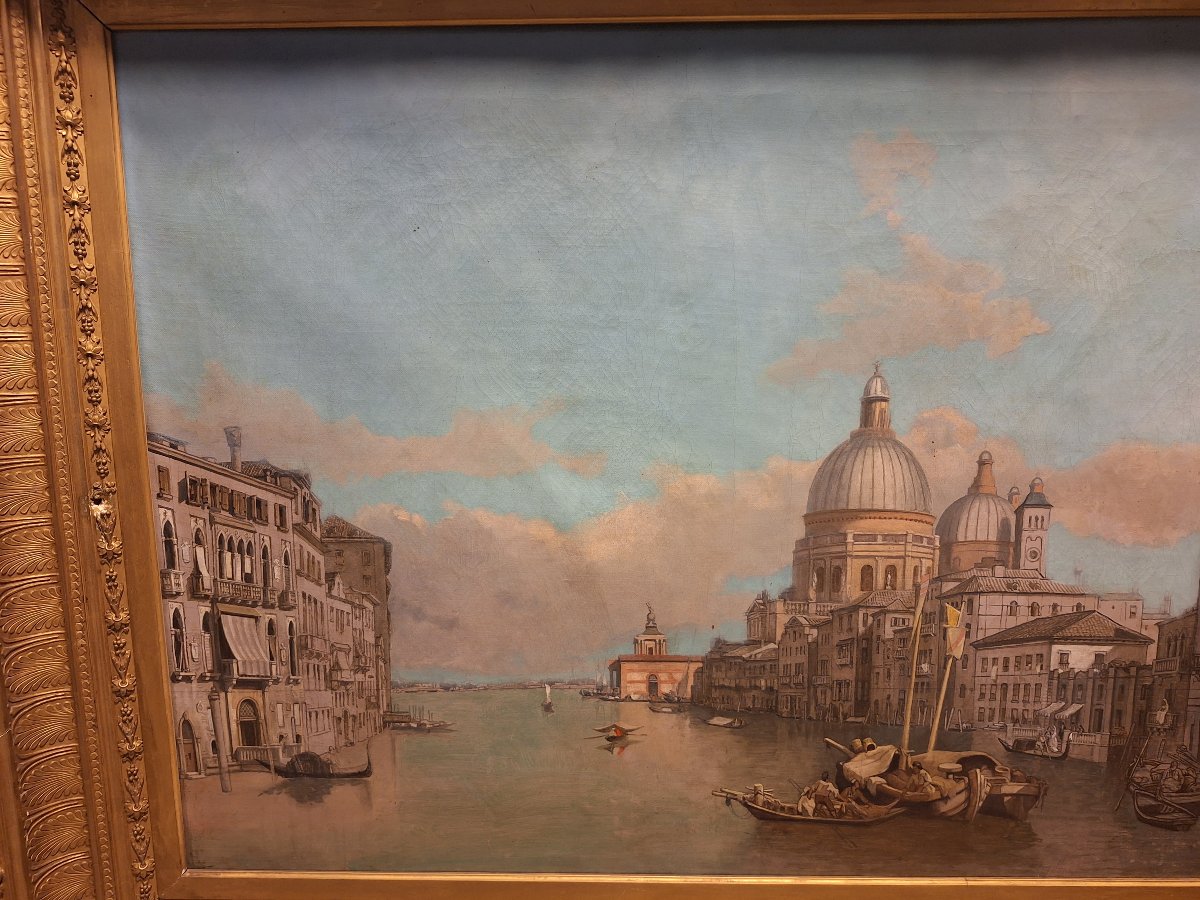 Attribué à François Antoine Bossuet.  Venise, vue du  grand canal,huile sur toile -photo-5