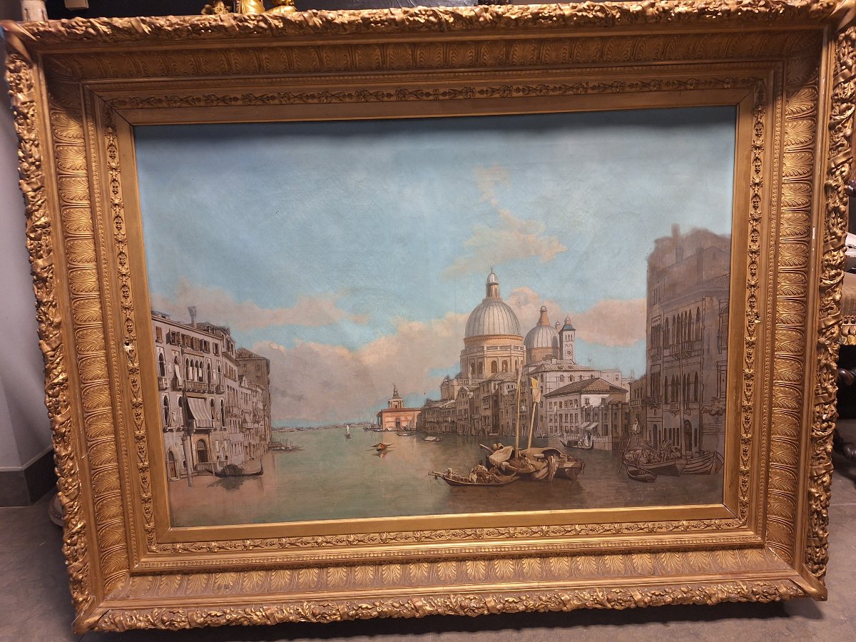 Attribué à François Antoine Bossuet.  Venise, vue du  grand canal,huile sur toile 