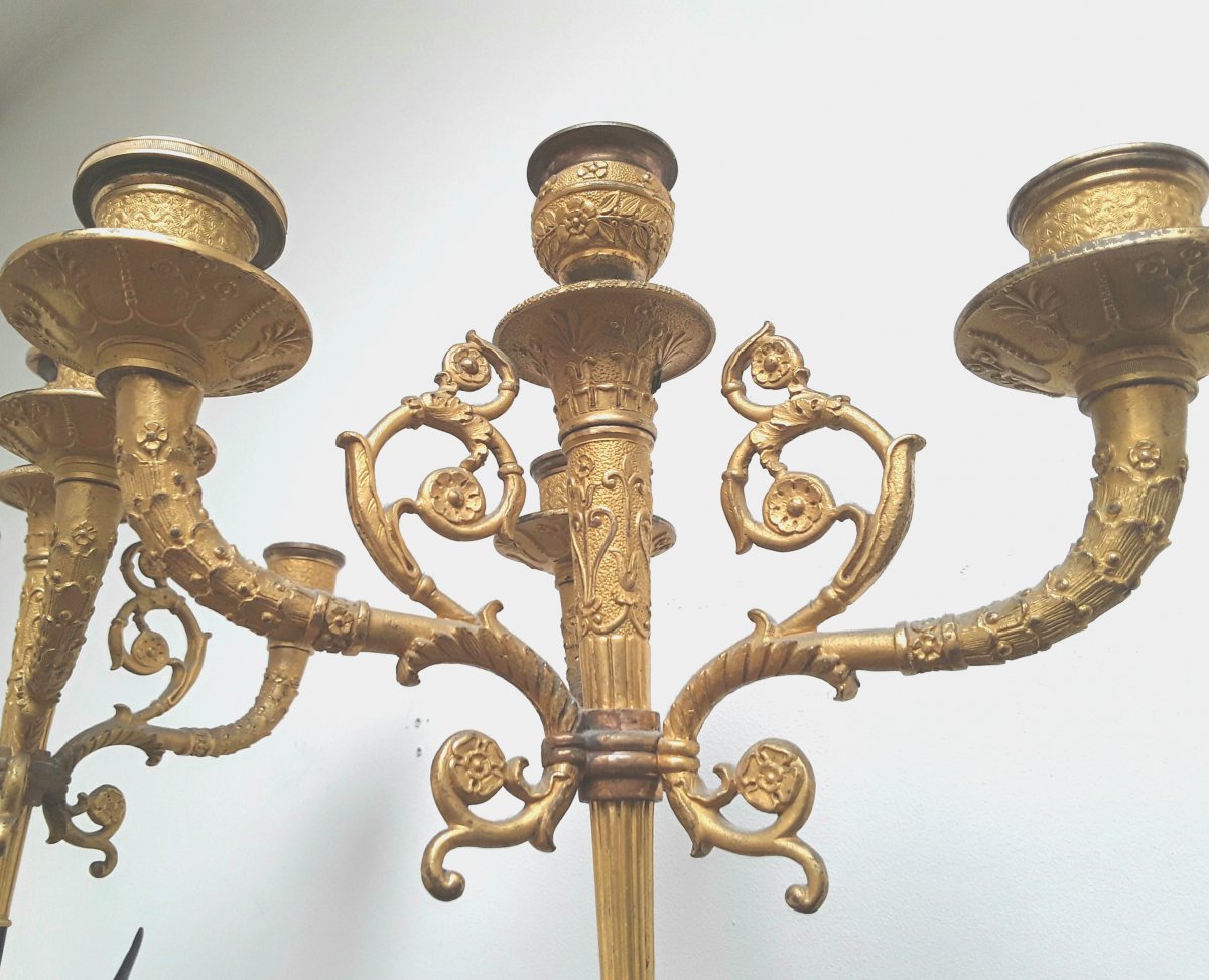 Grande Paire De Candelabres Aux Amours,bronze,19ème -photo-2