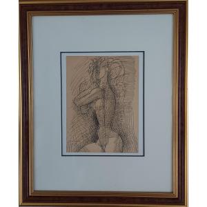 Marcel Gromaire :"Nu" ,dessin plume,signé, 1957