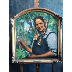 Juan les pins 1925 "la tireuse de cartes" hst F.C.Baude,signée 