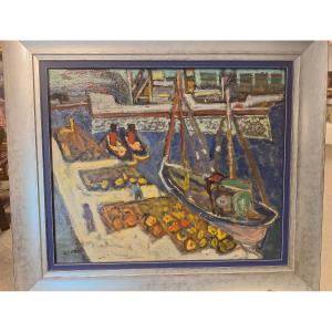 André Blondel, vue présumée du port de Sete.Huile sur panneau