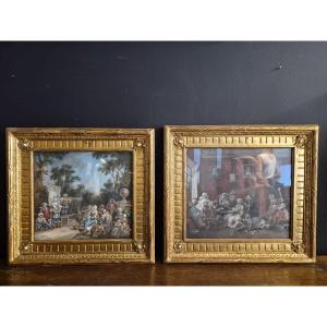 Peyrotte Alexis école française 18ème. Paire d'aquarelles et gouaches signées et datée s