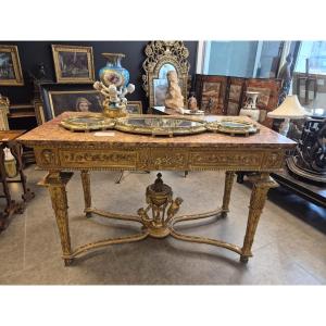 A Gilded Wooden Console Table From The Louis XVI Period, Most Likely Of Italian Origin