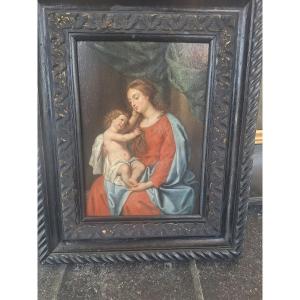 Oil On Oak Panel, "the Virgin And Child," 17th Century