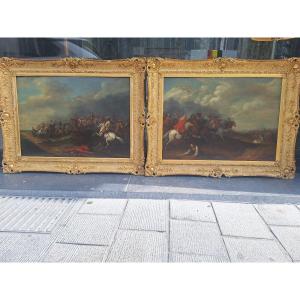 From The Circle Of Jacques Courtois, Pair Of Oil Paintings On Oak Panel