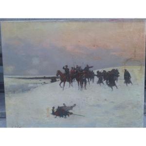 Alphonse chigot :guerre de 1870, scène de bataille dans la neige 