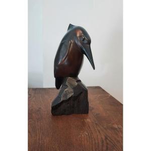 Jean Lemonnier: "the Kingfisher," Bronze With A Brown Patina 
