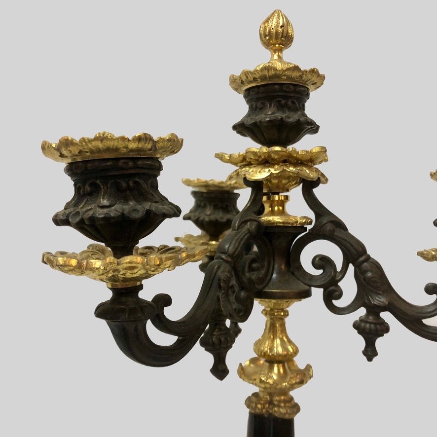 Pair Of Candelabras In Bronze With Two Patinas-photo-4