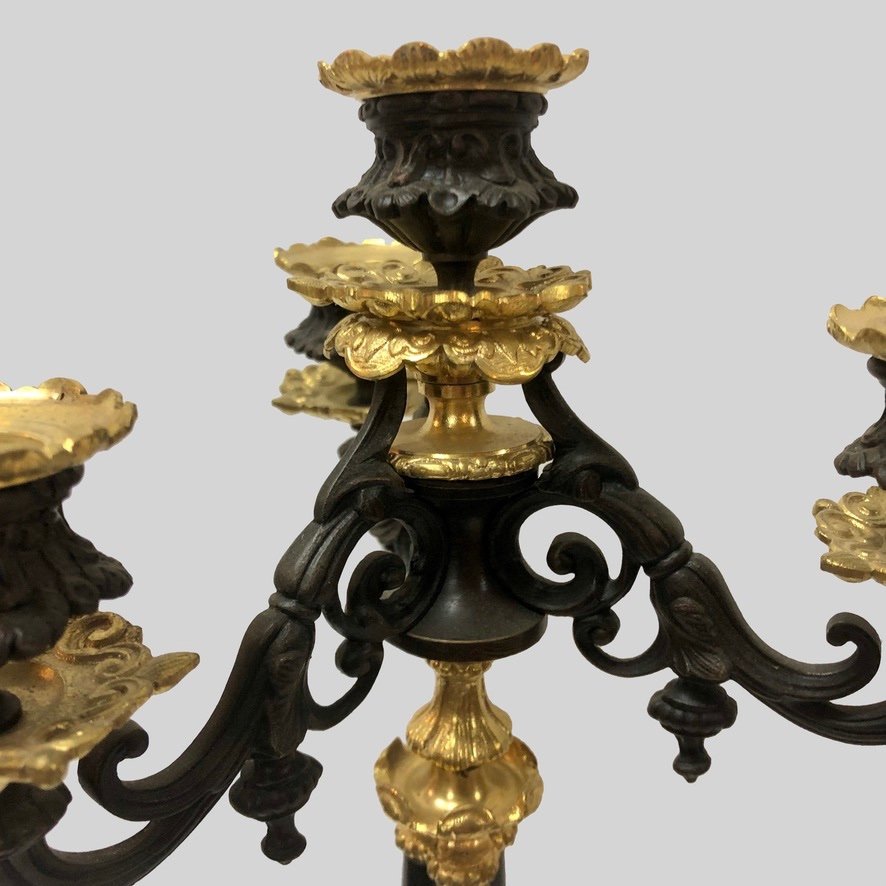 Pair Of Candelabras In Bronze With Two Patinas-photo-5