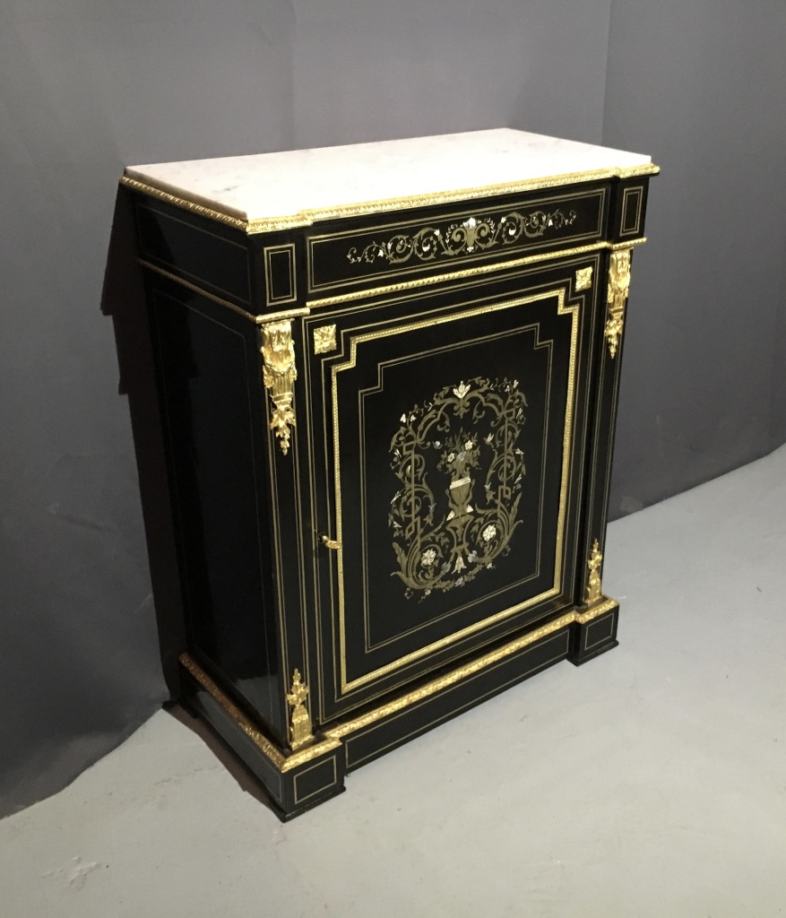 Support Sideboard In Blackened Wood And Inlays Of Brass, Nacre And Ivory, Nineteenth Time-photo-2