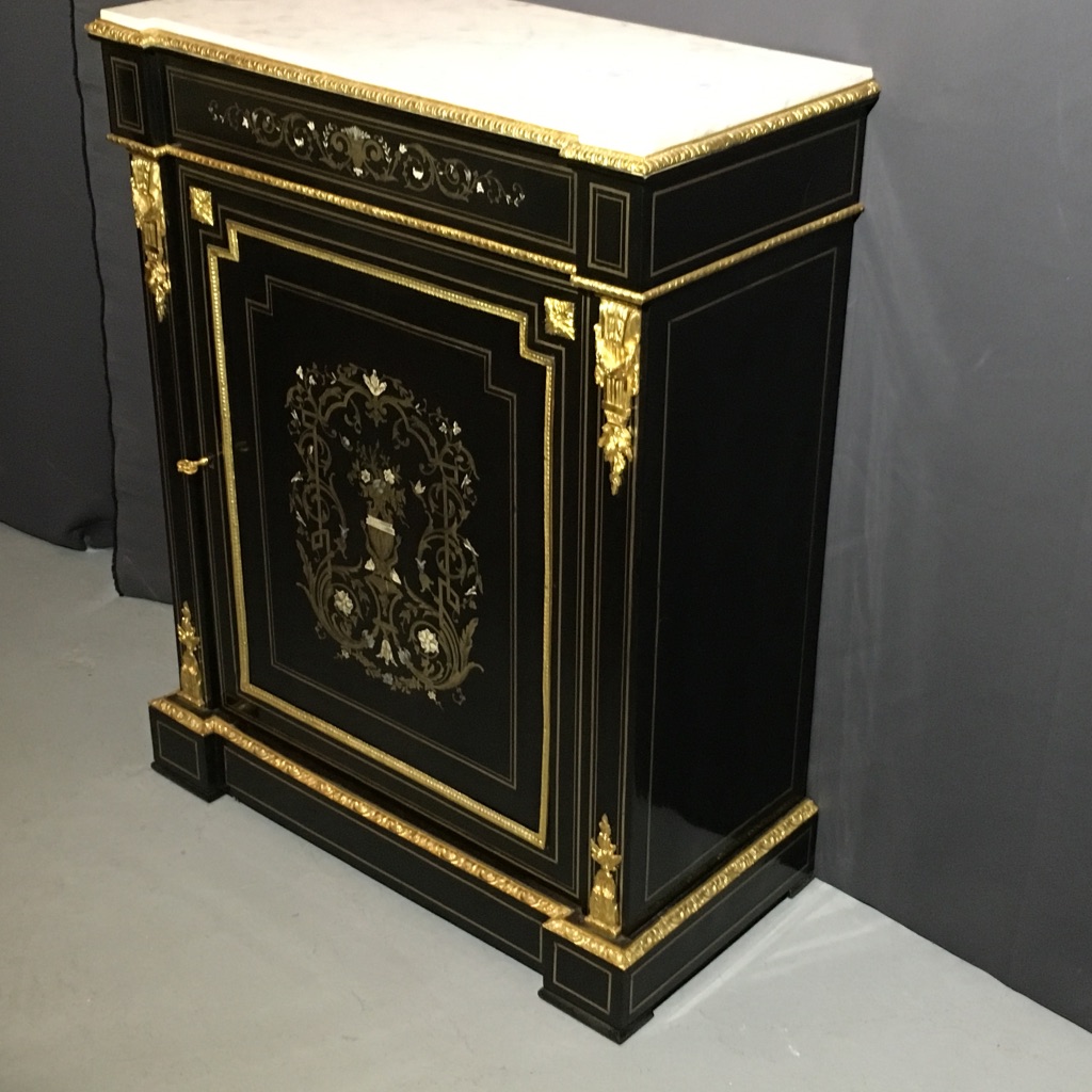 Support Sideboard In Blackened Wood And Inlays Of Brass, Nacre And Ivory, Nineteenth Time-photo-3