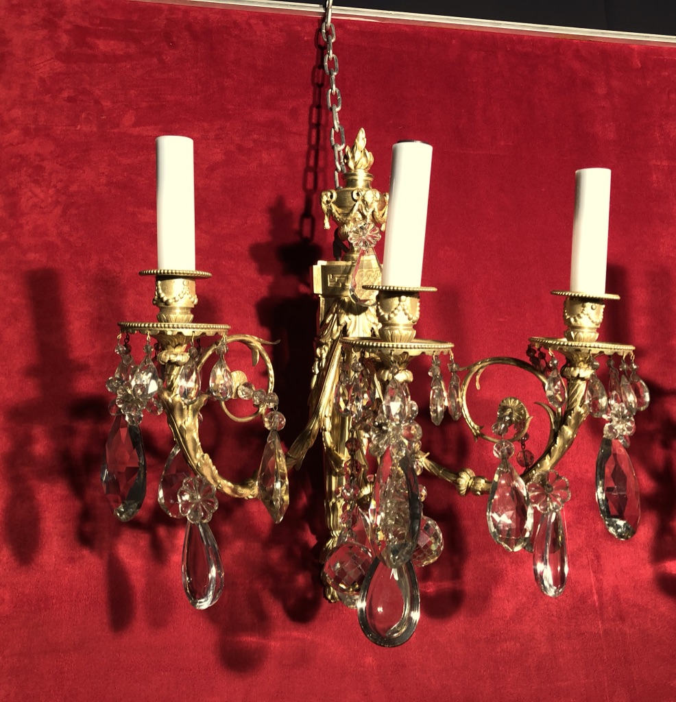 Pair Of Wall In Gilt Bronze And Crystal Carved Nineteenth Time-photo-2