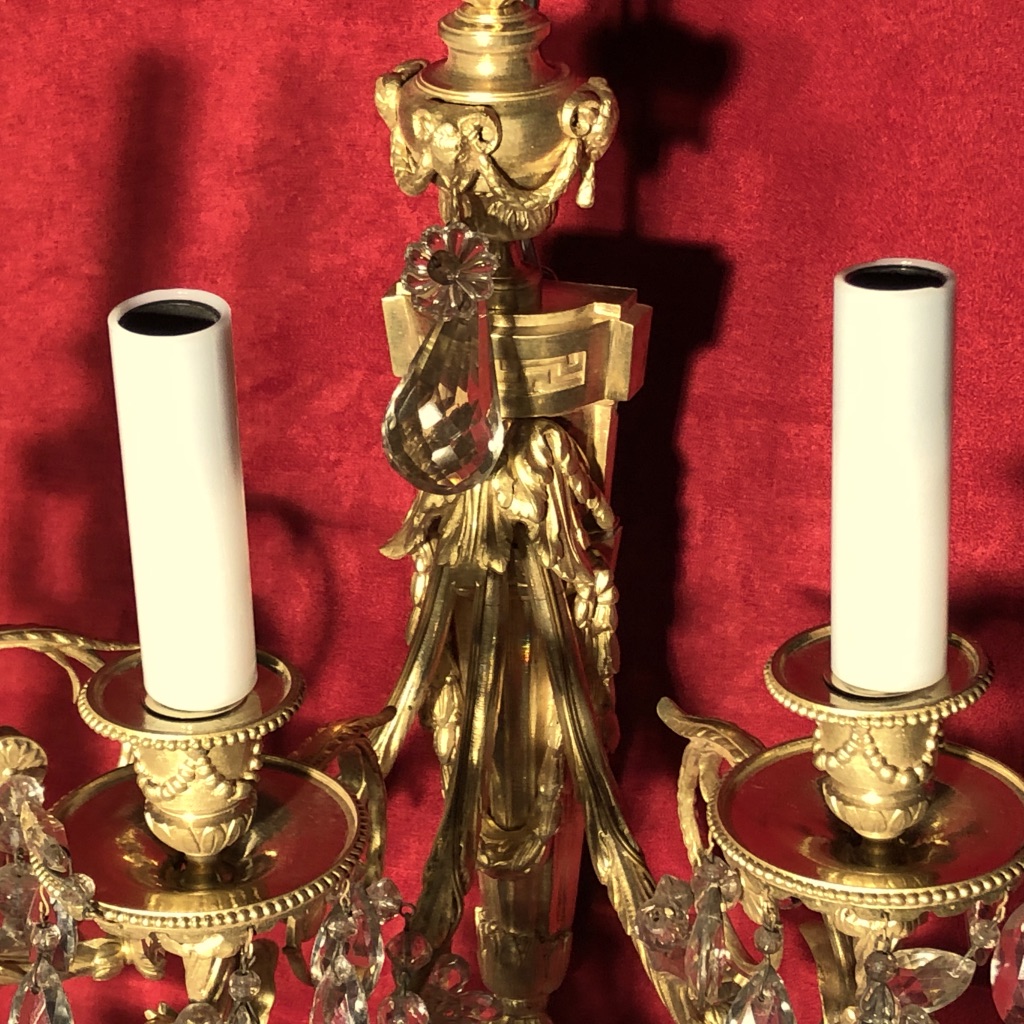 Pair Of Wall In Gilt Bronze And Crystal Carved Nineteenth Time-photo-3