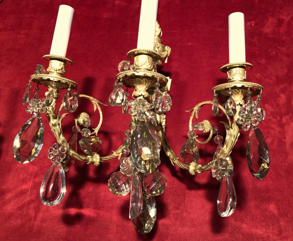 Pair Of Wall In Gilt Bronze And Crystal Carved Nineteenth Time-photo-4