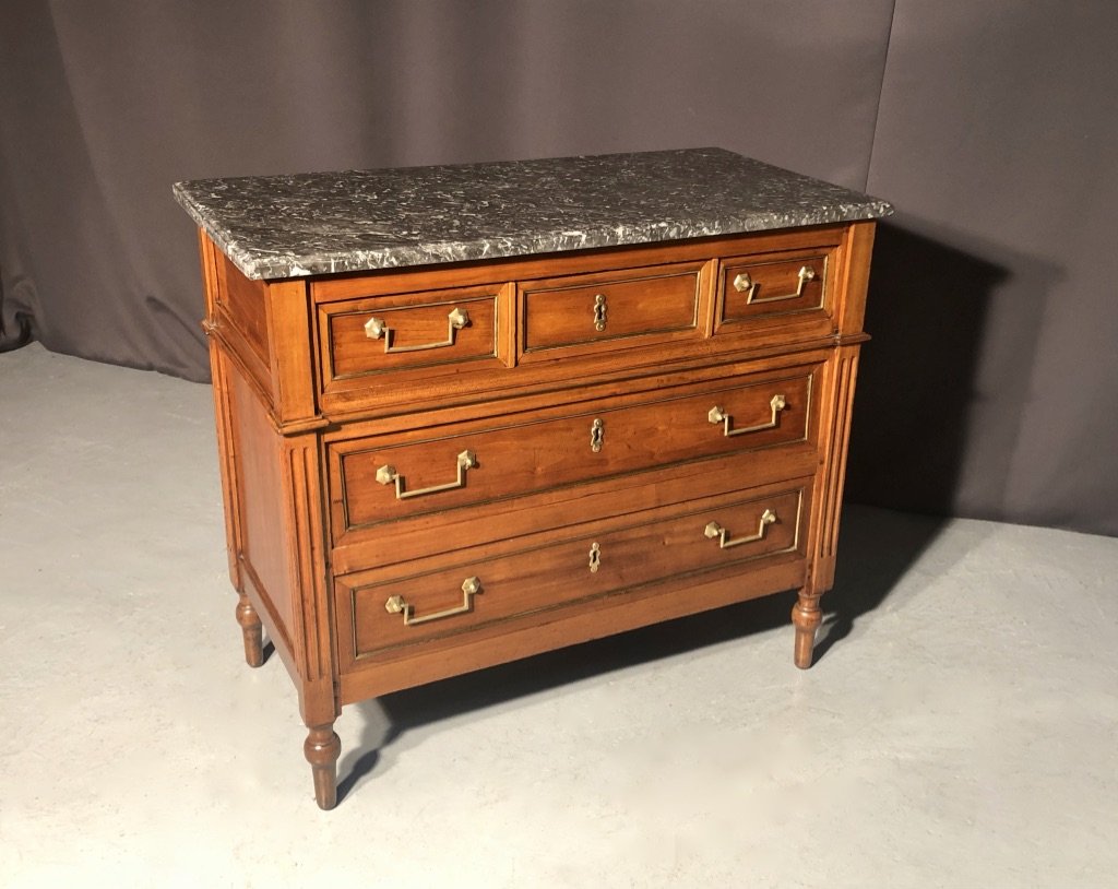 Petite Commode Louis XVI En Noyer, à Décor De Quart De Rond De  Laiton-photo-5