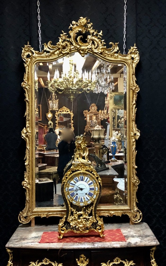 Golden Mirror With Open Shell H / 195 XIXth Century-photo-3