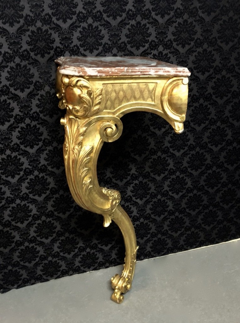 Corner Console In Wood And Golden Stucco, XIXth Time-photo-3