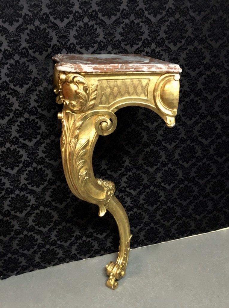 Small Corner Console In Wood And Golden Stucco, XIXth Time-photo-3