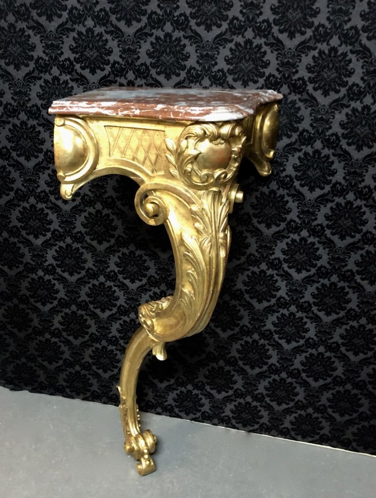 Small Corner Console In Wood And Golden Stucco, XIXth Time-photo-2