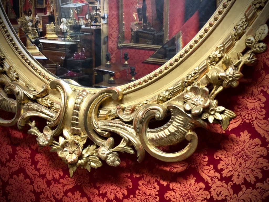 Miroir Doré De Forme Ovale, H:1,35, époque XIXème-photo-3