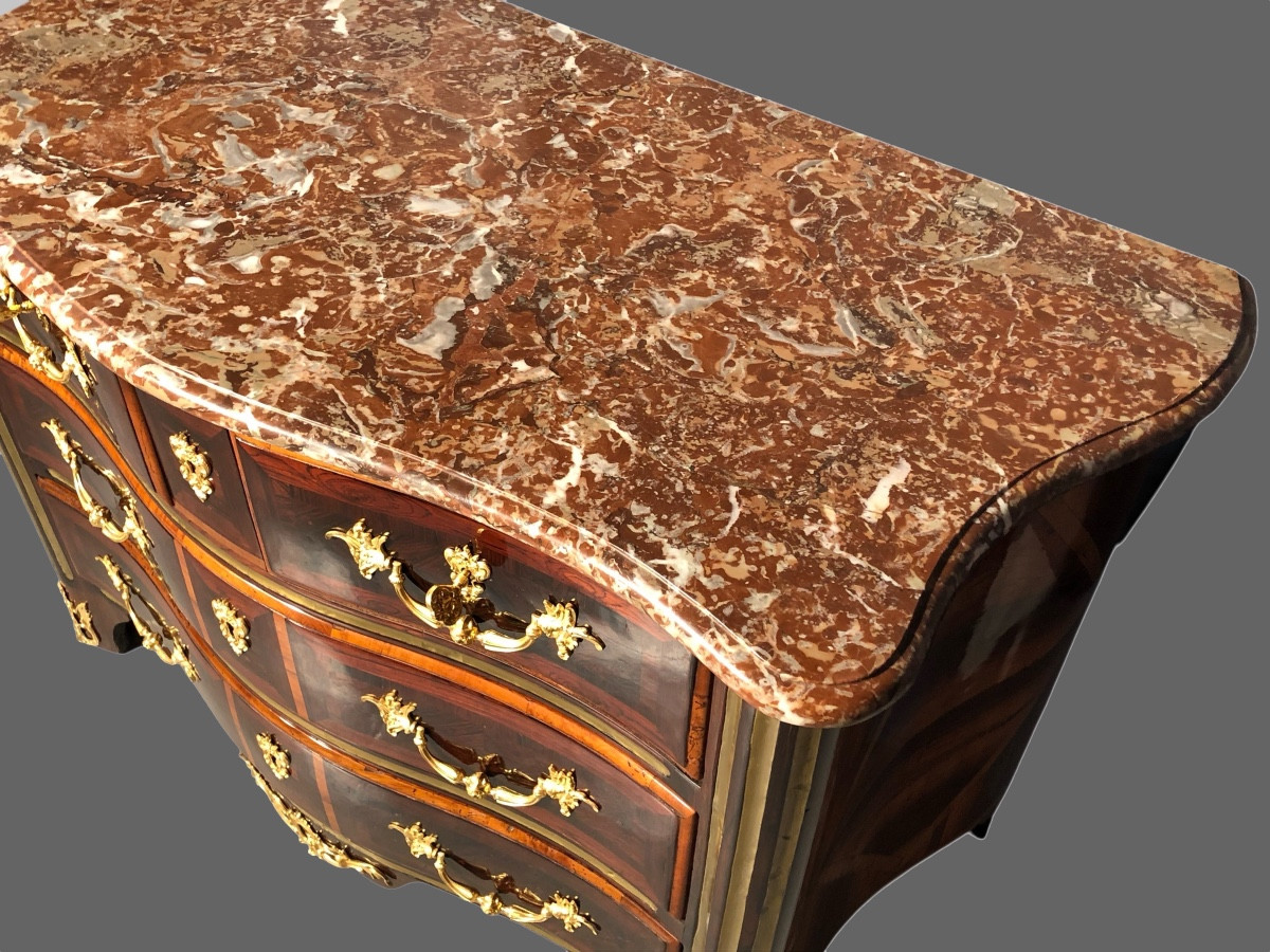 Commode Louis XIV En Marqueterie, à Jonc De Cuivre, Dessus Marbre, époque XVIIIème-photo-4