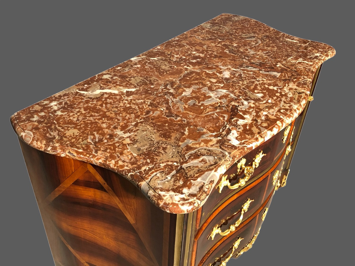 Commode Louis XIV En Marqueterie, à Jonc De Cuivre, Dessus Marbre, époque XVIIIème-photo-3