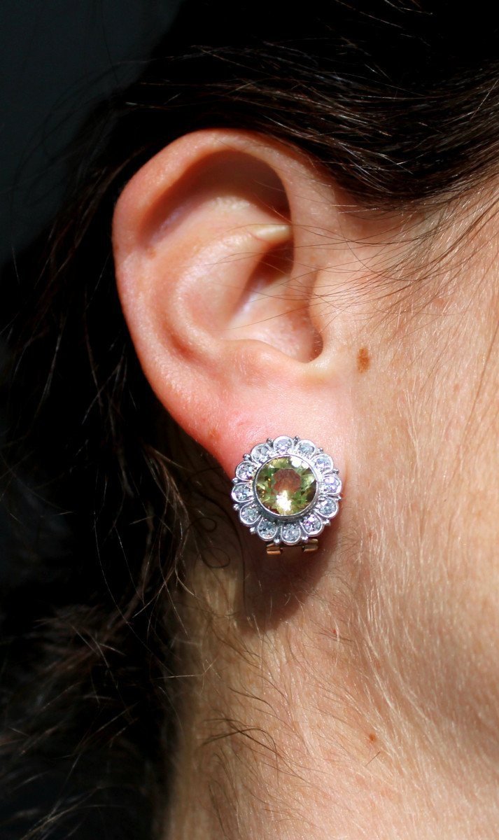 Gold, Citrine And Diamond Earrings - 1.5 Cm In Diameter-photo-5