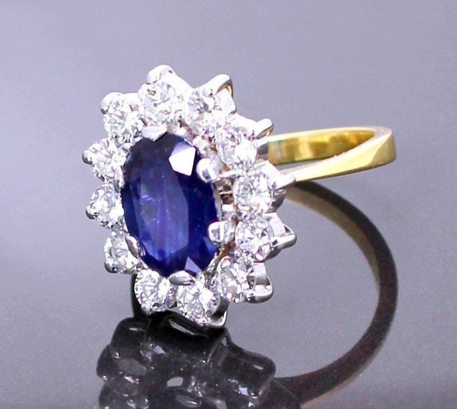 Gold Ring, Sapphire And Diamonds (+/-1.20 Ct)-photo-2